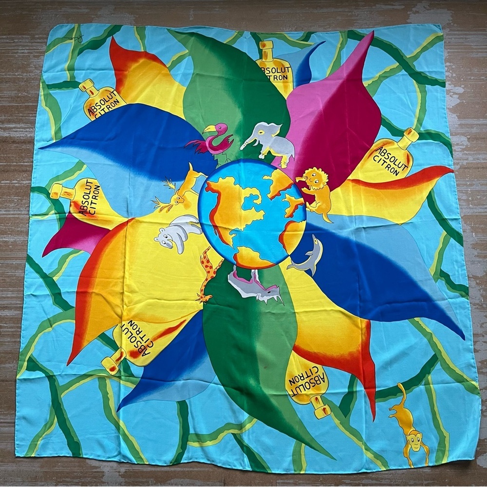 Vintage Absolut Citron 100% Silk Scarf 1990s Katherine Twilly Preppy Old Money